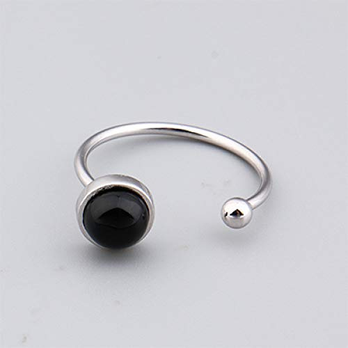 KHJH Anillo Abierto Ajustable,Moda Bola De Piedra De Ónix Negro Dorado 925 Anillos De Plata Joyería Regalo De Boda Romántico Citas para Pareja Chica Dama