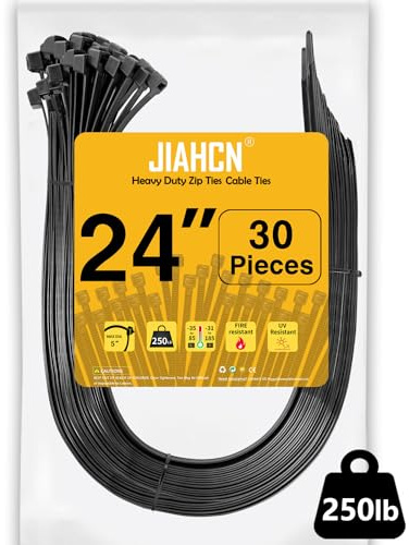 Collier de Serrage Plastique 600mm x 12,4mm, Serflex Serre Câble Rilsan Noir d'attaches de Câble Nylon Aerflex Noir Large Collier Long éLectriques pour Extérieur, ClôTure, Garage, 30 Pièces