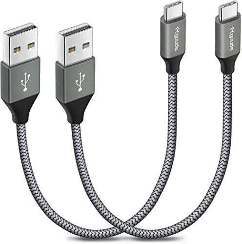 etguuds Short USB C Cable 2Pack 30CM, USB A to USB C Cable 3A Fast Charging | 0.3M Grey USB Type C Charger Lead Nylon Braided for iPhone 17/16/15 Pro Samsung Galaxy S25 S24 S23 S20 S10 S9 S10E A55