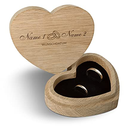Hochzeit Ringbox Herz Ringkissen Ringschachtel individuell 10 x 8,5 cm Eichenholz - Ringe
