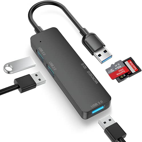 Hub USB 3.0, 5 in 1, con porte USB 3.0 e 2.0, lettore di schede Micro SD e lettore di schede SD, adatto per telefoni cellulari/laptop e altri dispositivi USB