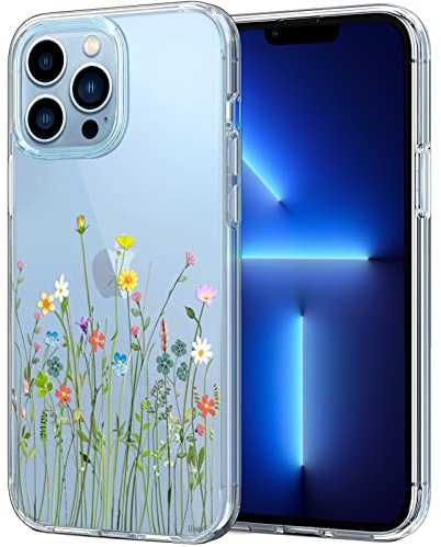 Unov Hülle für iPhone 13 Pro, Hülle Klar mit Motiv, Blumen Blumenstrauß | Transparente Schlank Guter Halt, Rutschfest Prägung Muster, Stoßfest Schützende, Erhöhter Kameraschutz, Kratzfest Weich TPU