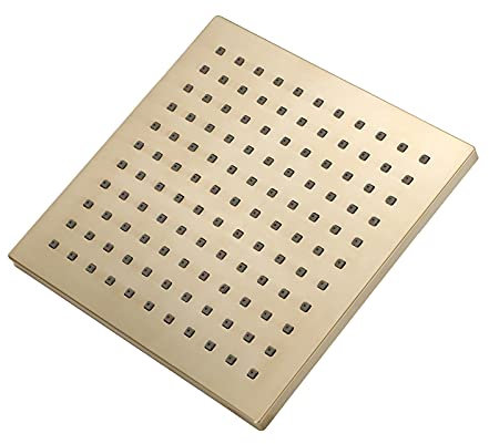Ksunun 8 Zoll Duschkopf Regendusche ABS Gebürstetes Gold Regenduschkopf Druckverstärkendes Einbauduschköpfe mit Anti-Kalk Silikondüse Installierbar an der Wand oder Decke,Square