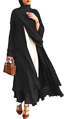 RUIG Frauen Muslimisches Gebet Chiffon Offenes Kleid Abaya Dubai Türkei Islam Kaftan islamischer Ramadan Eid Mubarak Frauen Robe mit Hijab