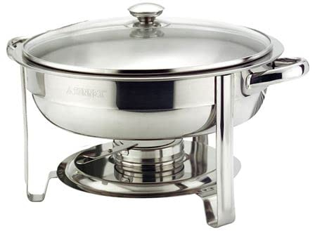 Acense Round Chafing Dish, Round Food Grade Stainless Steel Buffet Chafer with Glass Lid, Perfect for Kitchen/House Parties/Dining Buffet, 4.5 Litre Capacity, 30cm Diameter, Long Lasting Material