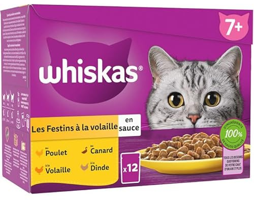 WHISKAS Färska påsar fjäderfäfester i sås 4 sorter för seniorkatter 12 x 85 g