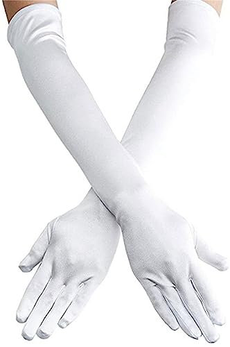 ESTEVANJ MUR Damen Lange Handschuhe Satin Classic Kugel Party Hochzeit Braut Handschuhe 1920er Stil Handschuhe Elastisch Erwachsene Größe bis Handgelenk Länge (1)
