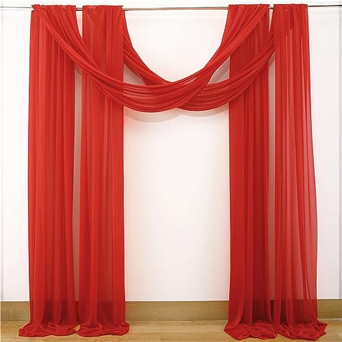 Lukery Hochzeit Vorhang Hochzeitsbogen, Querbehang Gardine Freihanddeko Himmelbett Vorhänge Stoff Tüll Transparent Voile Dekoration für Hochzeit, Torbogen, Zeremonie,Dekoration (Rot,75 * 600cm)