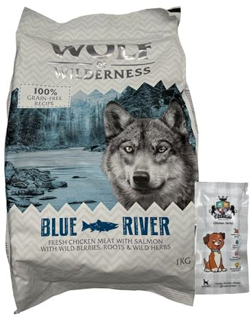 AETN Creations Blue River Protein-Rich Chicken & Salmon Dry Dog Food 1kg – Grain-Free Formula with Wild Berries – Includes Exclusive AETN Dog Quote Coaster
