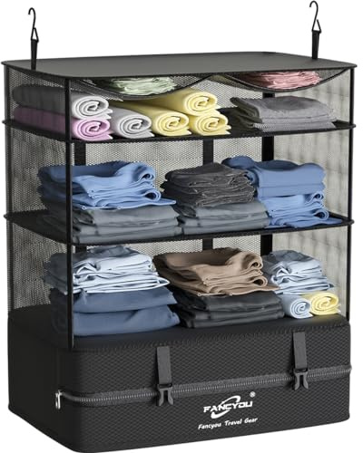 FANCYOU Komprimerbara packkuber bärbara hängande garderobshyllor 43 x 30 x 61 cm utdragbar reseorganisatör nylon packväskor för resväska, Svart, 17x12x24, mini resetillbehör