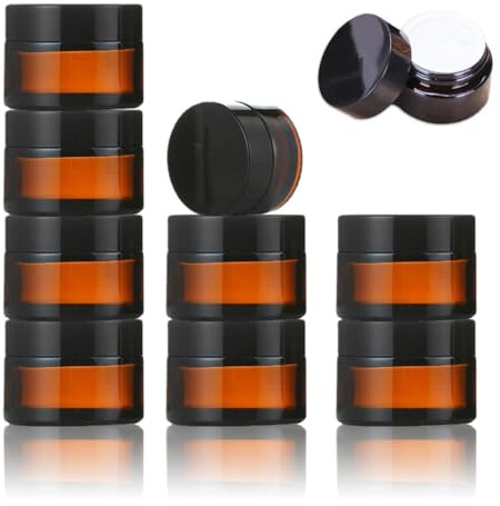10 stycken bärnsten krämburk tom, 10 ml salvburkar med lock och liner krämbehållare kosmetiskt glas, för kosmetiska krämer lotioner eteriska oljor