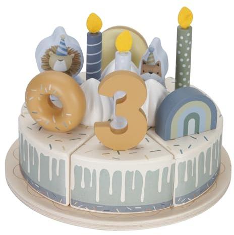Little Dutch Torte / Geburtstagstorte aus Holz mit Kerzen, Zahlen und Dekoration - blau 26-teilig
