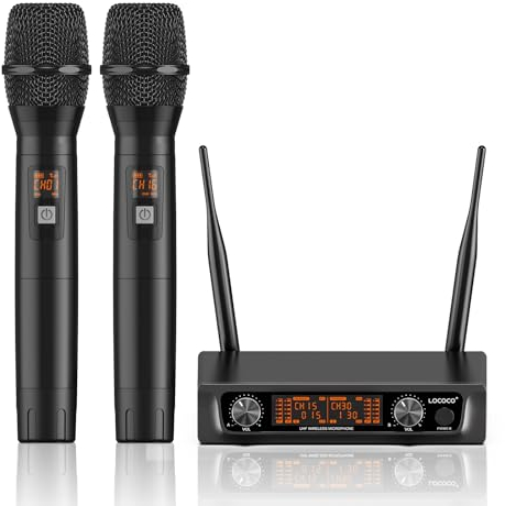 Drahtloses Mikrofon, UHF Dual Funkmikrofon, Professionelles Tragbares Karaoke Mikrofon mit Digitalanzeige, für Karaoke/Auftritte im Freien/Event Partys/Konferenzen