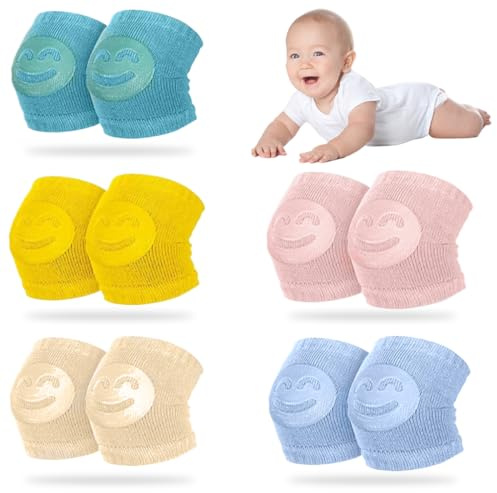 IOURVYA 5 Paar Knieschoner Baby Krabbeln Gummipunkte Anti-rutsch Baumwolle Baby Knieschoner Krabbelhilfe für Unisex Babys