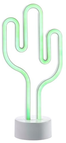 casa NOVA LED-Tischlampe Kaktus - H 29,5 cm - Grün - Silbergrau - Kunststoff - Batteriebetrieben - mit USB-Kabel