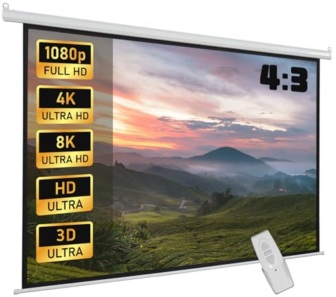 Fabulcozy Écran de Projection motorisé écran projecteur électrique 120 Pouces Fixation Mur ou Plafond Automatique pour Home Cinéma et Entreprise Formats 16:9
