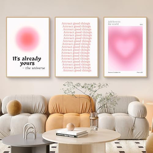 Viusneun Moderne Aura Poster Set Rosa Leinwand Bilder Wanddeko Wohnzimmer Aesthetic Room Deko Kunstdruck Wandbilder Kunst Schlafzimmer Deko ohne Rahmen (40x50cm,A)