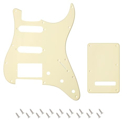 Banworks 1-lagiges E-Gitarre HSS Pickguard & Rückplatte Tremolo-Abdeckungsset | 11-Loch Pickguard und 6-Loch Tremolo-Abdeckung für USA/MX Fender Modern Standard Stratocaster Strat ST JT/HB-09 Creme