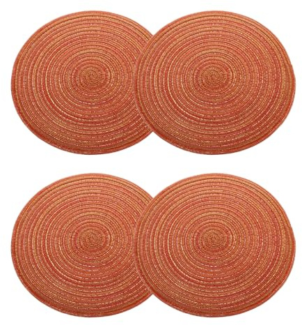 sourcing map 4pcs Round Braided Placemats 12 Non-Slip Round Table Mats for Dining Tables Washable Heat Insulation Woven Placemats Indoor Outdoor for Family Holiday Dinner, Orange