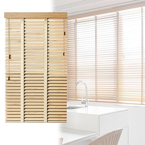 Jalousien aus Massivholz, 50 mm Lamellen für Fenster, isolierter Lampenschirm aus Holz mit Bändern für Büro/Zuhause, 80 x 120 cm