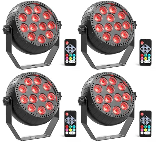 Glowingstage 4PCS Mini RGB LED Par Akku, Wiederaufladbar 12 LED Bühnenlicht Discolicht mit Fernbedienung LED Par Strahler, Partylicht für DJ Party Disco Bar Hochzeit Halloween Weihnachten