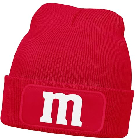 MoonWorks® Herren Beanie Patch Strickmütze mit Buchstabe M Aufdruck Fasching Karneval Lustig Mütze Männer
