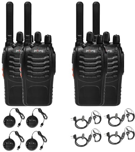 Walkie Talkie PMR446 Sin Licencia Pofung PT88E Walkis Profesional 4 Piezas | 16 Canales Radio Comunicador,1500mAh Walkie Talkie Largo Alcance USB Recargable Radio Portátil,para Adultos Senderismo