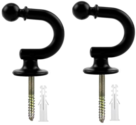 2Pcs Curtain Tie Back Hooks, Black Metal Curtain Holdback Hook U Shaped Wall Mounted Curtains Tieback Holder for Window Shower Drapery Voile Towel Keys Coat Clothes