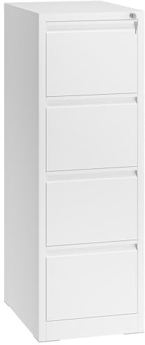 YITAHOME Aktenschrank mit 4 Abschließbaren Schubladen, Kippsicherer Rollender Aktenschrank mit Rädern für das Büro zu Hause, Unter-Pult-Aktenschränke, weiß, 62 x 45.8 x 133cm