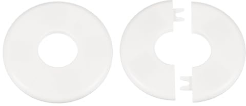 sourcing map 2 placas de cubierta de fontanería autoadhesivas de plástico ABS con brida dividida de 33,5 mm, diseño de hebilla para tubería de agua, baño, cocina, decoración, color blanco