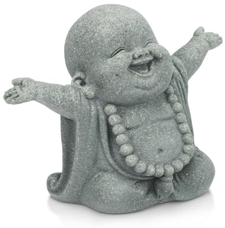 BEIZHAN Buddha Statue, Bring Luck Laughing Buddha Sandstone Decor for Home, Office, Car, Meditation Spaces Portable Buddhist Sculpture Suitable for Tea Pets, Yoga Studios