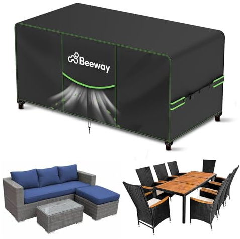 BEEWAY Garden Furniture Cover With Air Vent, Waterproof Patio Rattan Sofa Table Chair Set Cover - 420D Oxford Fabric, Windproof - 200x160x74cm