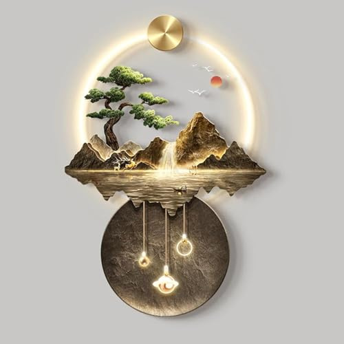 LED Wandkunst, 3D Berg und Wasserlandschaft Wandskulptur mit Licht, dekorative hängende Kunst für Hauseingang und Flur