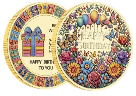 MINHBDER Monedas Conmemorativas De Feliz Cumpleaños Impresas A Color, Monedas De La Suerte Chapadas En Oro, Monedas Coleccionables, Regalos De Cumpleaños, Monedas De Recuerdo.