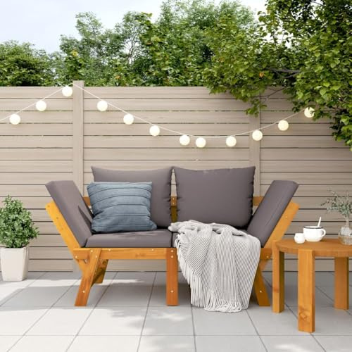 QUAHEAS Gartenbank 2-in-1 Massivholz Akazie mit Kissen, umwandelbares Tagesbett für Garten, Terrasse, Outdoor Möbel, Bequeme Sitzgelegenheit für Stühle im Freien.