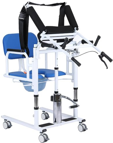 Hydraulischer Patientenlift, Liftstuhl Patientenlifter Rollstuhl, Hydraulic Patient Lift Transfer Chair for Seniors, Elektrischer Patientenlifter-transportstuhl Für Den Heimgebrauch (Blue, A)