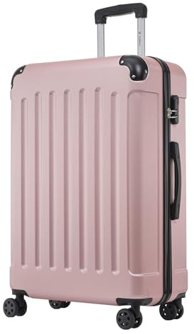 YONSLY Trolley Koffer Suitcase, Reisekoffer, Rollkoffer Handgepäck, Hartschalenreisekoffer mit 4 Rollen 360°, Zahlenschloss, Weicher Gummigriff für Reisen, Camping (XL, Roségold)