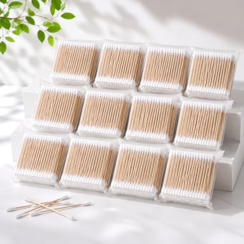 Cotton fioc bambù 1200 pezzi – Bastoncini cotone con punte in cotone – Bianco – Confezione igienica – Per cosmetica, cura personale e pulizia