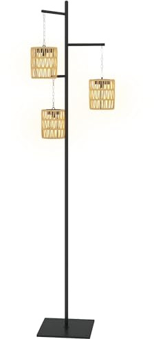 Outsunny Solar Stehlampe Rattan Solarlampen mit Lichtsensor, 3 Lichter, Automatische Solarleuchte im Boho-Stil, IP44 Solarlaterne Outdoor Lampe für Garten, Balkon, Hof, Rasen Außen