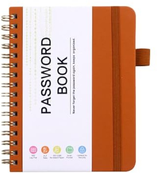 AruMinna Carnet de mots de passe à spirale A6 avec onglets alphabétiques - 56 pages - Organiseur discret de mots de passe et carnet d'adresses avec fermeture élastique - Papier épais résistant à