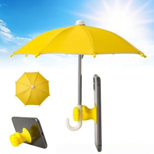 hogarevrumah Mini Phone Umbrella Stand for Sun Protection, Anti-Glare Sun Shade for Mobile Phone with Adjustable Suction Cup, Universal Foldable Sun Visor for Outdoor Beach Hiking Fishing