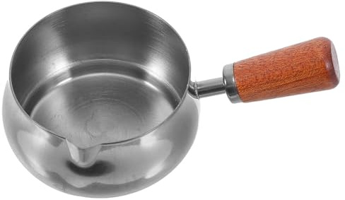 SOLUSTRE Salsera de Acero Inoxidable de 120 Ml con Asa de Madera, Resistente y Versátil para Aderezos en Comidas Occidentales y Restaurantes