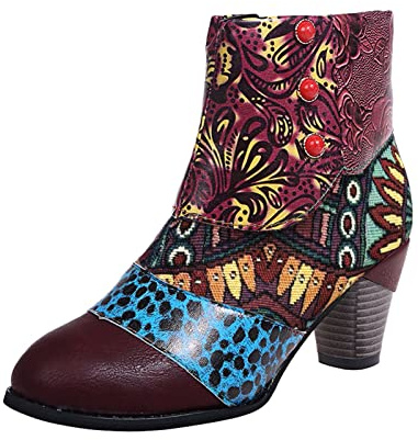 Generisch Bottines Chelsea à plateforme pour femme, bottines en cuir pour femme, bottines à tige large, bottes en cuir pour loisirs, mariage, fête