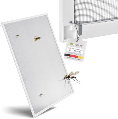 Juskys Moustiquaire avec cadre en aluminium - protection contre les insectes et les moustiques pour les fenêtres suspendues - moustiquaire résistante aux UV- blanc, 80x100cm