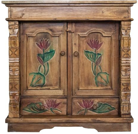 Oriental Galerie Schrank Kommode Sideboard Flurschrank Dielenschrank Telefonschrank Blumen Lotus 80x80 cm Braun Color