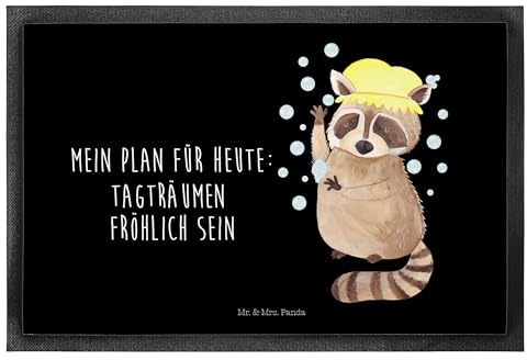 Mr. & Mrs. Panda 40 x 60 cm Fußmatte Waschbär - Geschenk, lustige Sprüche, Motivfußmatte, Tiermotive, Schmutzfangteppich, Gute Laune, Seifenblasen,