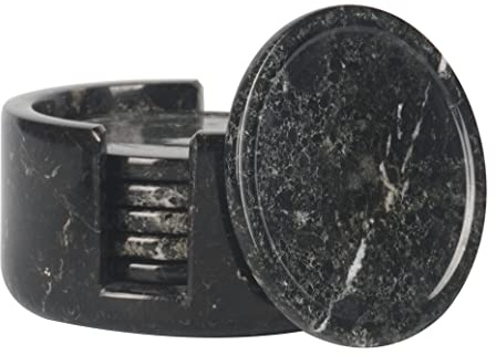 Radicaln marmor underlägg set rund 8,9 cm, svart handgjorda marmorunderlägg för hem och kök, dryckesunderlägg set med 6 med hållare, perfekta underlägg för dryck