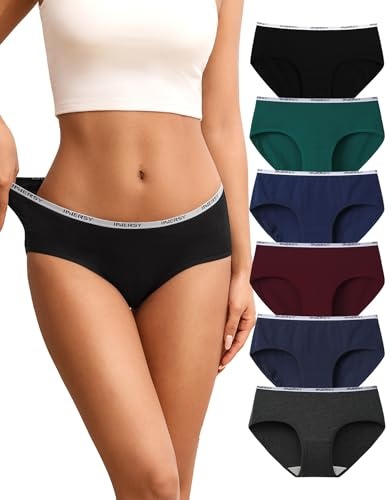 INNERSY Unterhosen Damen Baumwolle Slips Hipster Unterwäsche Frauen 6 Pack | 100% Baumwoll Schritt, Damenunterwäsche Mittlere Taille, Damenslips Bequem, Mid Slip Atmungsaktiv, Panties Sport und Alltag