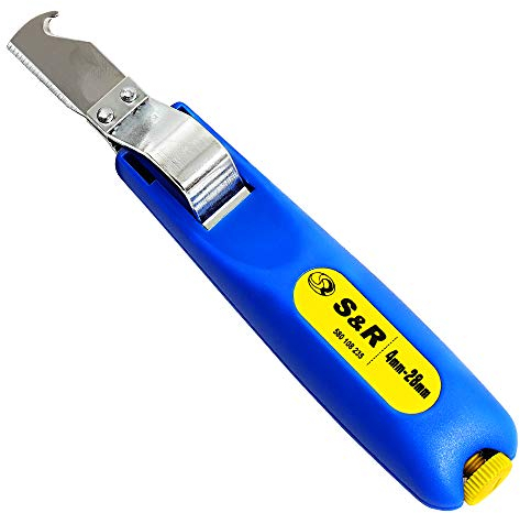 S&R Kabelmesser: Vielseitiges Abisolierwerkzeug, Kabel-Entmantler und Abisolierer mit Schleppklinge – Das Abmantelungsmesser für Kabel 4-28mm, Elektrikermesser und Kabelspleißmesser