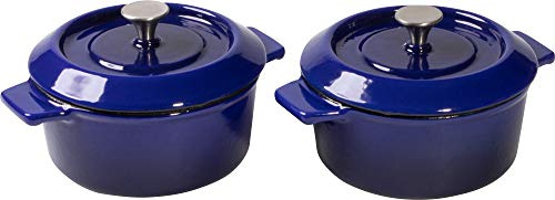 WOLL – Iron Mini-Kasserolle Ø 10 cm blau im 2er Set mit Deckel – Induktion Eisenguss-Kasserolle 0,3 l, 5 cm hoch – robust, für alle Herdarten, antihaft, backofenfest